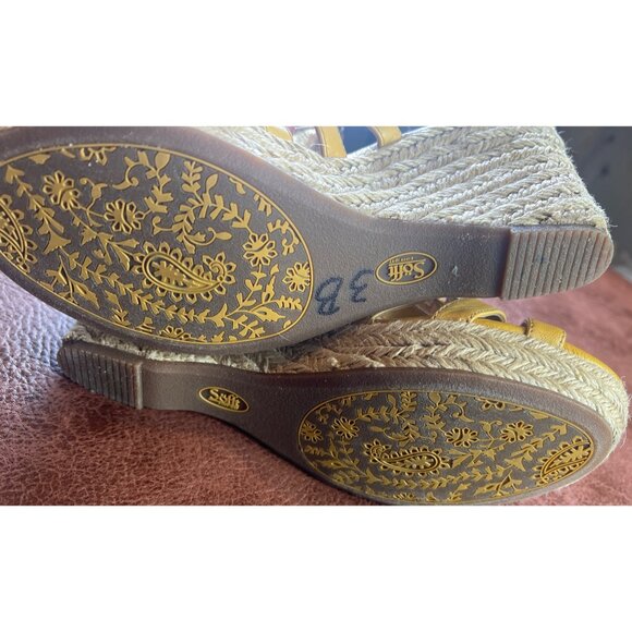 Sofft Euro Soft Espadrille High Heel Wedge Mustard Yellow Leather Sandal 9.5 - Picture 8 of 8